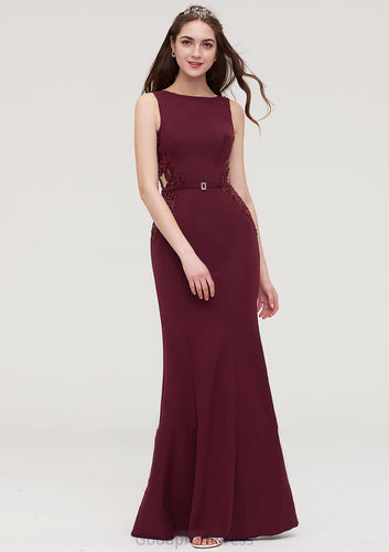 Bateau Sleeveless Sheath/Column Long/Floor-Length Elastic Satin Bridesmaid Dresses With Waistband Lace Sequins Maureen HDOP0025443