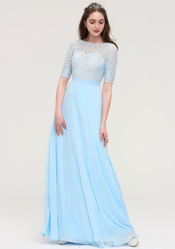 Half Sleeve Long/Floor-Length Bateau Chiffon A-line/Princess Bridesmaid Dresses With Lace Geraldine HDOP0025450