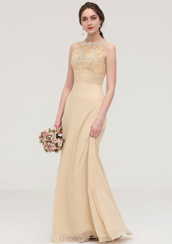 Sleeveless Halter Open Back Long/Floor-Length Sheath/Column Chiffon Bridesmaid Dresses With Pleated Lace Reagan HDOP0025451