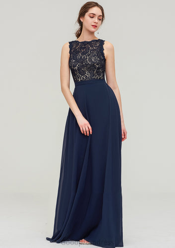 Sleeveless Bateau Long/Floor-Length  Chiffon A-line/Princess Bridesmaid Dresses With Sashes Lace Maud HDOP0025471