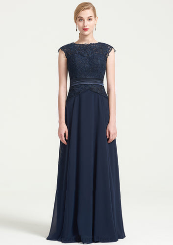 Bateau Sleeveless A-line/Princess Chiffon Long/Floor-Length Bridesmaid Dresses With Sashes Lace Pleated Beryl HDOP0025480