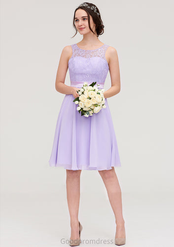 Sleeveless Knee-Length Chiffon A-line/Princess Bridesmaid Dresses With Sashes Lace Michaelia HDOP0025481