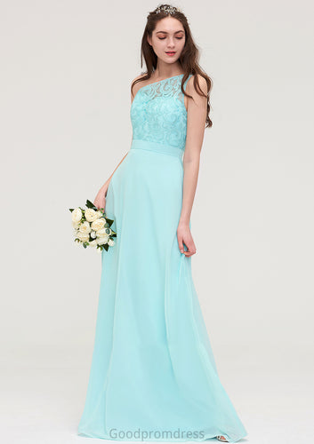 One-Shoulder Sleeveless Long/Floor-Length Chiffon A-line/Princess Bridesmaid Dresses With Lace Carly HDOP0025491