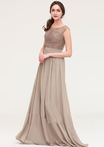 Sleeveless Scoop Neck Long/Floor-Length Chiffon A-line/Princess Bridesmaid Dresses With Sequins Beading Lace Pleated Raelynn HDOP0025493