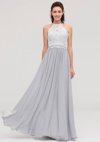 Sleeveless Scoop Neck A-line/Princess Chiffon Long/Floor-Length Bridesmaid Dresseses With Lace Alena HDOP0025497