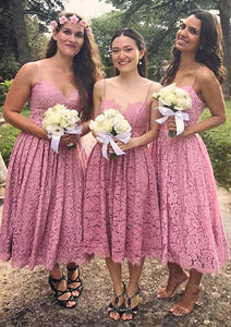 Sleeveless Sweetheart Tea-Length A-line/Princess Lace Bridesmaid Dresseses With Pleated Lori HDOP0025518