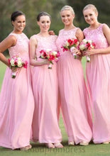 Load image into Gallery viewer, A-Line/Princess Bateau Long/Floor-Length Chiffon Bridesmaid Dresses With Lace Lilly HDOP0025552