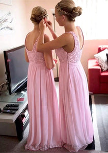 A-Line/Princess Bateau Long/Floor-Length Chiffon Bridesmaid Dresses With Lace Lilly HDOP0025552