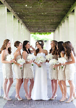 Load image into Gallery viewer, Sleeveless Strapless Short/Mini Sheath/Column Lace Bridesmaid Dresses Rosalyn HDOP0025558