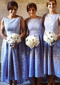 Bateau Sleeveless Asymmetrical A-line/Princess Lace Bridesmaid Dresseses With Pleated Natasha HDOP0025576