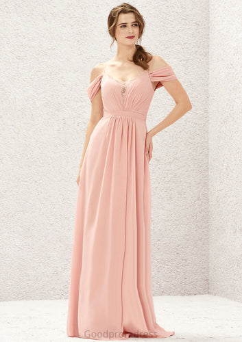 A-line Sweetheart Sleeveless Chiffon Long/Floor-Length Bridesmaid Dresses With Pleated Lace Lilian HDOP0025629