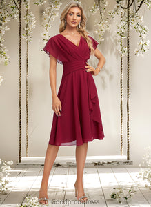 Moira A-line V-Neck Knee-Length Chiffon Homecoming Dress With Ruffle HDOP0025716