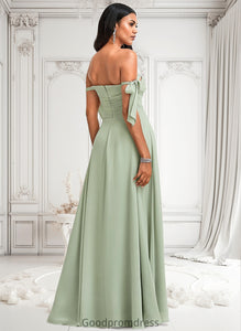 Leah A-line Cowl Floor-Length Chiffon Bridesmaid Dress With Bow HDOP0025738