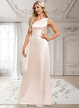 Load image into Gallery viewer, Rhianna A-line One Shoulder Floor-Length Stretch Satin Bridesmaid Dress With Ruffle HDOP0025818