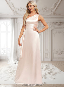 Rhianna A-line One Shoulder Floor-Length Stretch Satin Bridesmaid Dress With Ruffle HDOP0025818