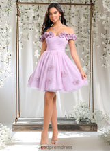 Load image into Gallery viewer, Kaylin Ball-Gown/Princess Off the Shoulder Short Tulle Homecoming Dress With Pleated Flower HDOP0025668