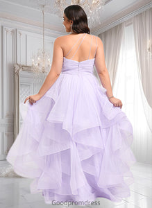 Isla Ball-Gown/Princess Asymmetrical One Shoulder Floor-Length Tulle Prom Dresses HDOP0025867