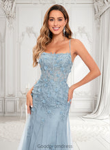 Load image into Gallery viewer, Lily Trumpet/Mermaid Straight Sweep Train Tulle Prom Dresses With Flower HDOP0025866