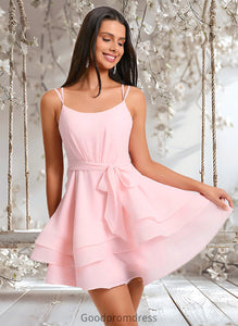 Gabriela A-line Scoop Mini Chiffon Homecoming Dress With Pleated HDOP0025675