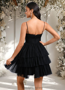 Makenna Ball-Gown/Princess Scoop Short Tulle Homecoming Dress With Pleated Ruffle HDOP0025648