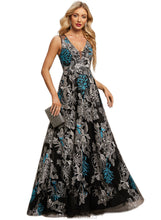 Load image into Gallery viewer, Savannah A-line V-Neck Floor-Length Lace Evening Dress HDOP0020823