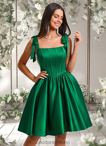 Alani Ball-Gown/Princess Straight Short Satin Homecoming Dress With Bow HDOP0025645