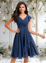 Load image into Gallery viewer, Paola A-line V-Neck Knee-Length Chiffon Homecoming Dress With Ruffle HDOP0025684