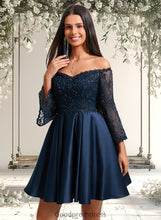 Load image into Gallery viewer, Sasha A-line Off the Shoulder Short Satin Homecoming Dress With Sequins HDOP0025651