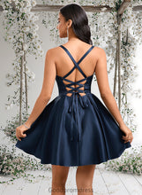 Load image into Gallery viewer, Deja A-line Sweetheart Short Satin Homecoming Dress With Pleated HDOP0025673