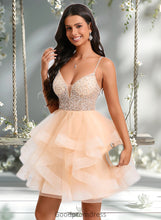 Load image into Gallery viewer, Annie Ball-Gown/Princess V-Neck Short Tulle Homecoming Dress With Beading Sequins HDOP0025646