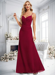 Lyla Trumpet/Mermaid V-Neck Floor-Length Chiffon Bridesmaid Dress HDOP0025825