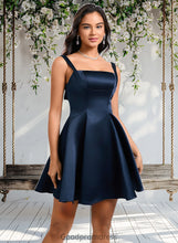 Load image into Gallery viewer, Jordin A-line Straight Short Satin Homecoming Dress With Bow HDOP0025639