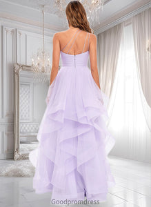 Isla Ball-Gown/Princess Asymmetrical One Shoulder Floor-Length Tulle Prom Dresses HDOP0025867