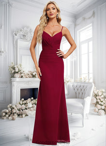 Lyla Trumpet/Mermaid V-Neck Floor-Length Chiffon Bridesmaid Dress HDOP0025825