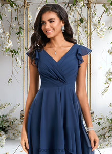 Paola A-line V-Neck Knee-Length Chiffon Homecoming Dress With Ruffle HDOP0025684