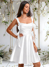 Load image into Gallery viewer, Naomi A-line Scoop Short Stretch Satin Homecoming Dress With Cascading Ruffles HDOP0025653