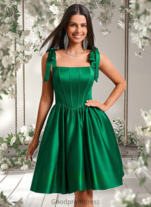 Alani Ball-Gown/Princess Straight Short Satin Homecoming Dress With Bow HDOP0025645