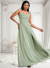 Load image into Gallery viewer, Leah A-line Cowl Floor-Length Chiffon Bridesmaid Dress With Bow HDOP0025738