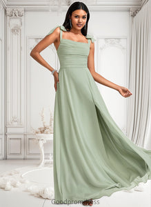 Leah A-line Cowl Floor-Length Chiffon Bridesmaid Dress With Bow HDOP0025738