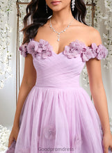 Load image into Gallery viewer, Kaylin Ball-Gown/Princess Off the Shoulder Short Tulle Homecoming Dress With Pleated Flower HDOP0025668