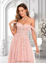 Load image into Gallery viewer, Vivienne A-line Sweetheart Off the Shoulder Floor-Length Tulle Floral Lace Prom Dresses With Appliques Lace HDOP0025870