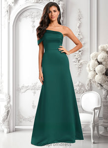 Erica A-line Asymmetrical Off the Shoulder Floor-Length Satin Prom Dresses HDOP0025884