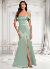 Load image into Gallery viewer, Jocelyn Trumpet/Mermaid Off the Shoulder Square Floor-Length Satin Prom Dresses With Ruffle HDOP0025883