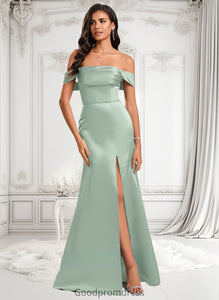 Jocelyn Trumpet/Mermaid Off the Shoulder Square Floor-Length Satin Prom Dresses With Ruffle HDOP0025883