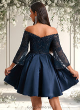 Load image into Gallery viewer, Sasha A-line Off the Shoulder Short Satin Homecoming Dress With Sequins HDOP0025651