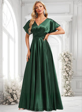 Load image into Gallery viewer, Maud A-line V-Neck Floor-Length Stretch Satin Bridesmaid Dress HDOP0025782