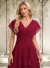 Load image into Gallery viewer, Moira A-line V-Neck Knee-Length Chiffon Homecoming Dress With Ruffle HDOP0025716