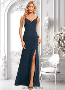 Paula Trumpet/Mermaid V-Neck Floor-Length Chiffon Prom Dresses With Ruffle HDOP0025873