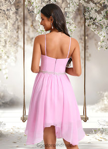 Mallory A-line Sweetheart Asymmetrical Chiffon Homecoming Dress With Beading HDOP0025690