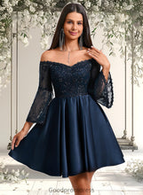 Load image into Gallery viewer, Sasha A-line Off the Shoulder Short Satin Homecoming Dress With Sequins HDOP0025651